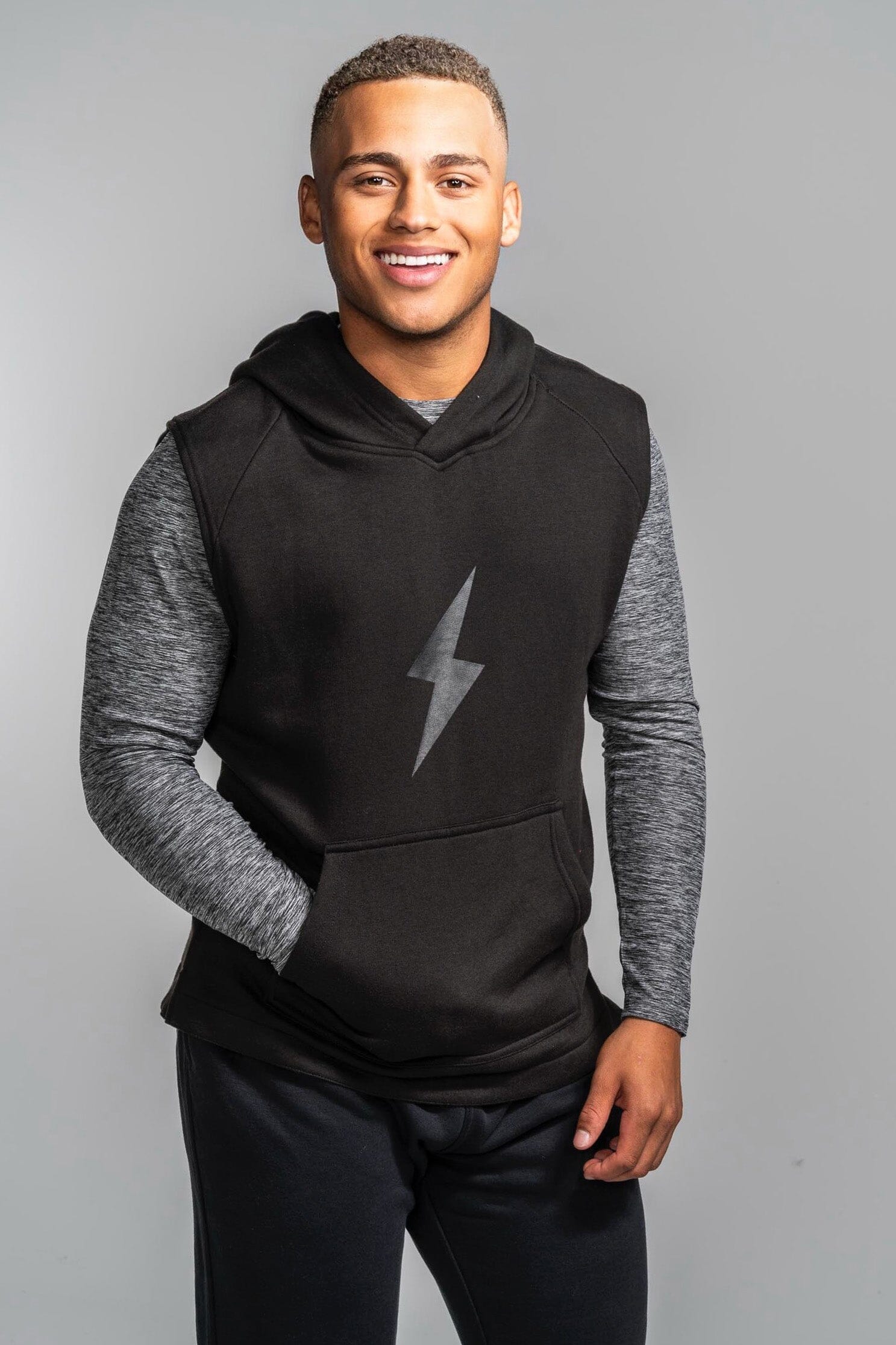BRUCE BOLT "BOLT" Sleeveless Hoodie - BLACK w/ Black Bolt- quickbuy