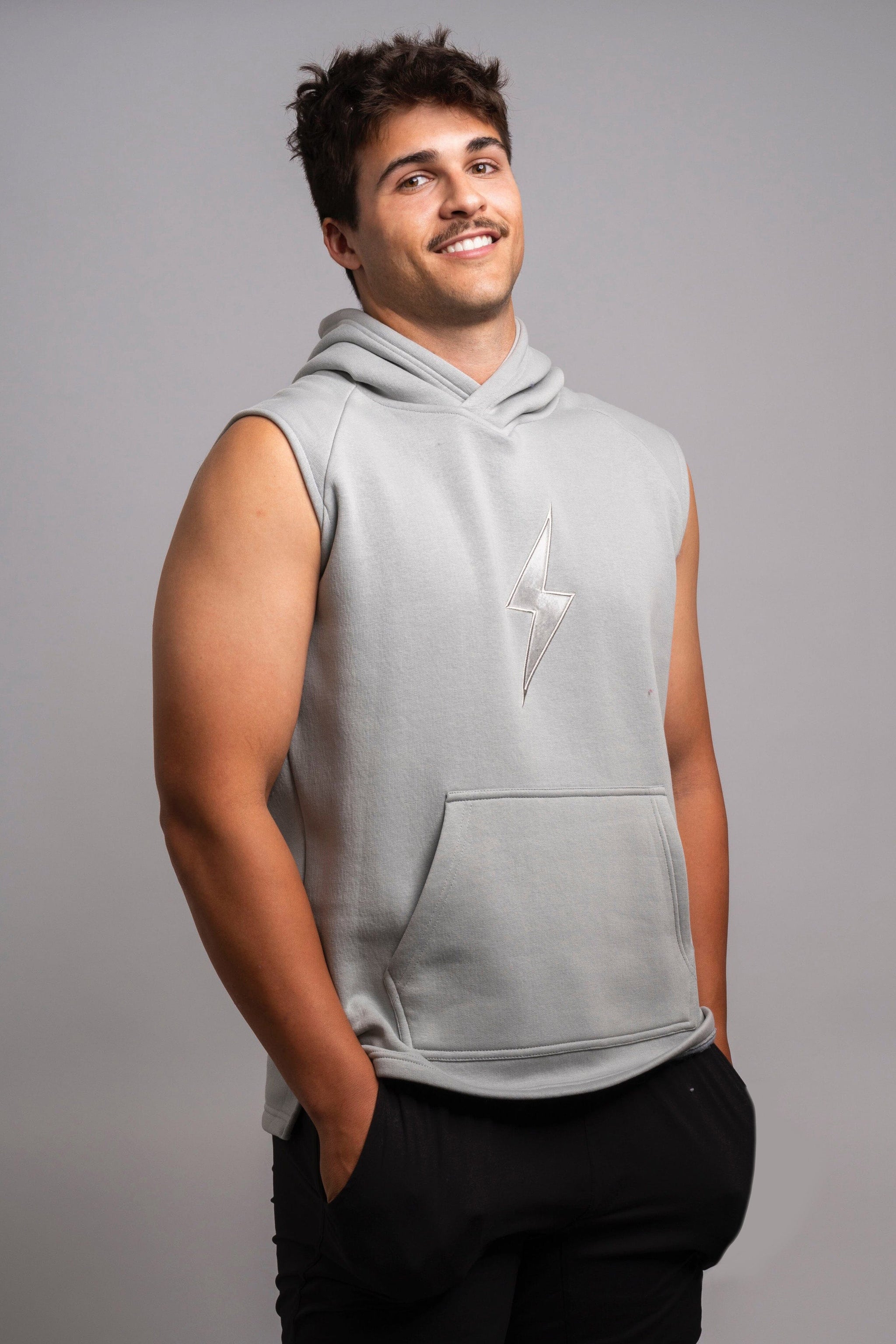 BRUCE BOLT "BOLT" Sleeveless Hoodie - GREY w/ Grey Bolt- quickbuy