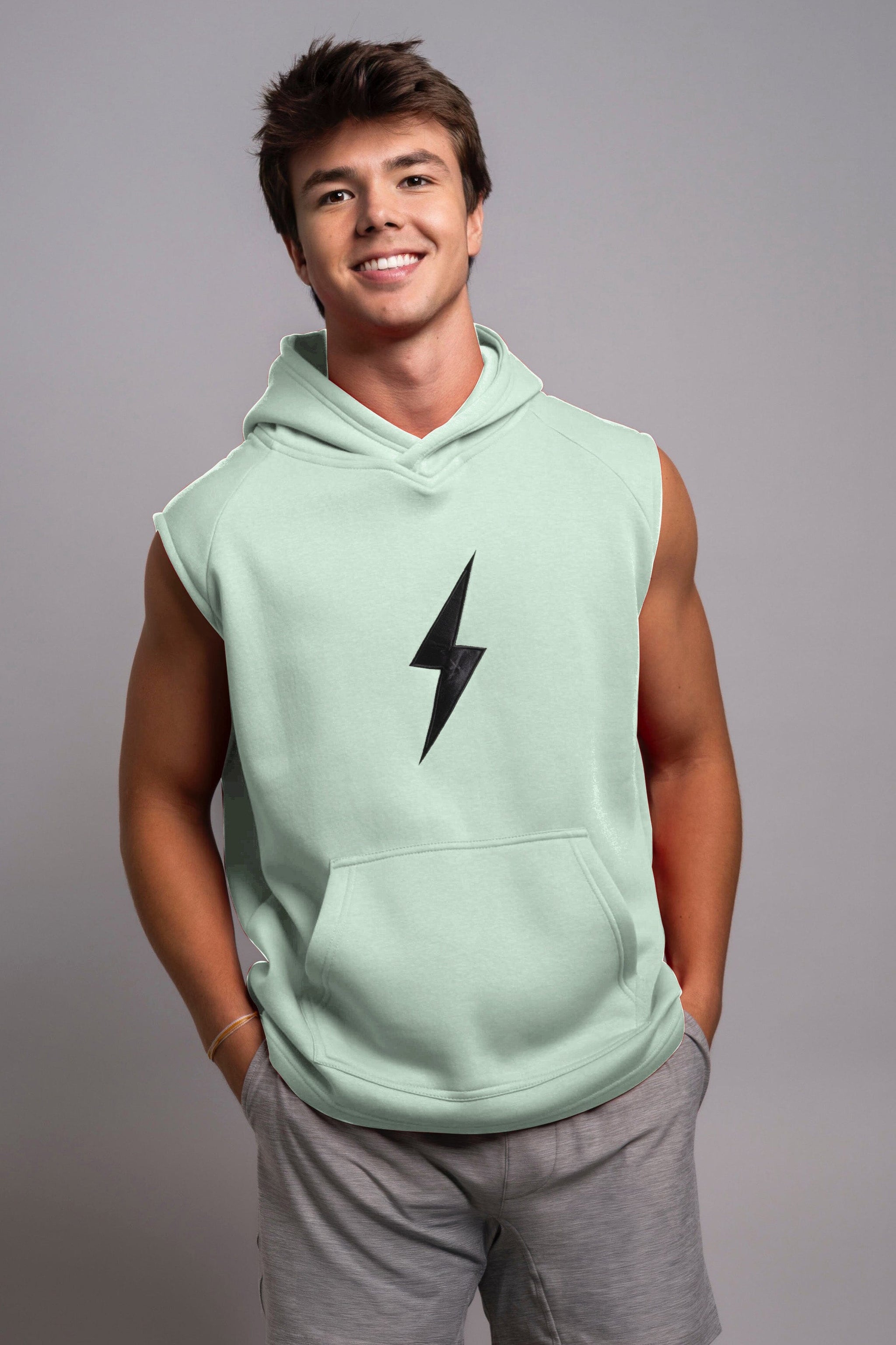 BRUCE BOLT "BOLT" Sleeveless Hoodie - MINT w/ Black Bolt- quickbuy