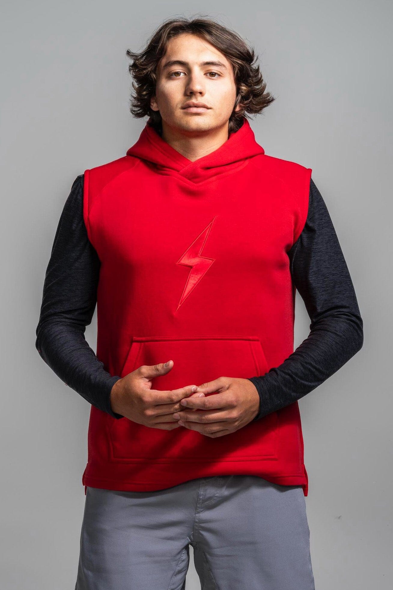 BRUCE BOLT "BOLT" Sleeveless Hoodie - RED w/ Red Bolt- quickbuy