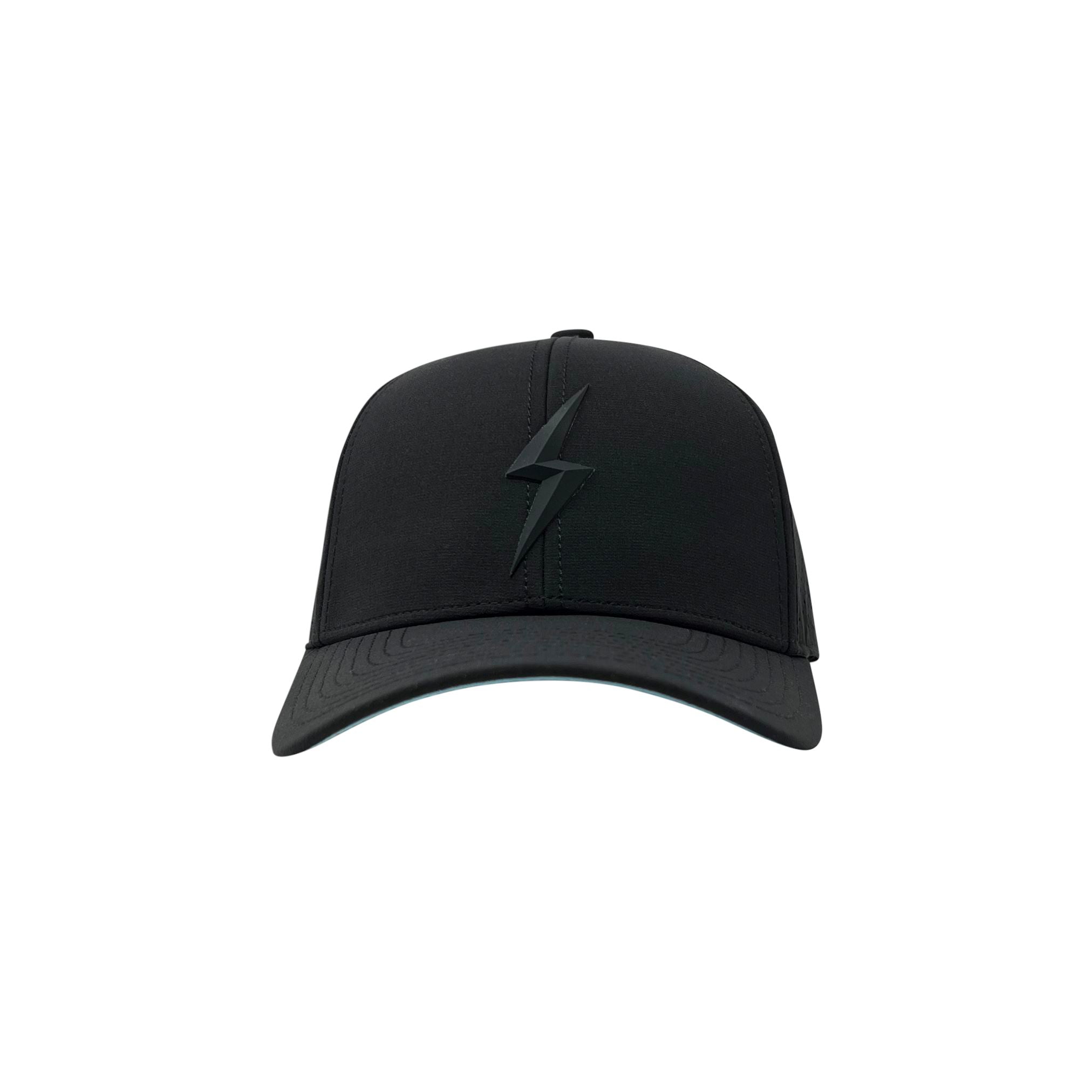 BRUCE BOLT Classic 6-Panel Snapback Hat - BLACK w/ BLACK BOLT- quickbuy