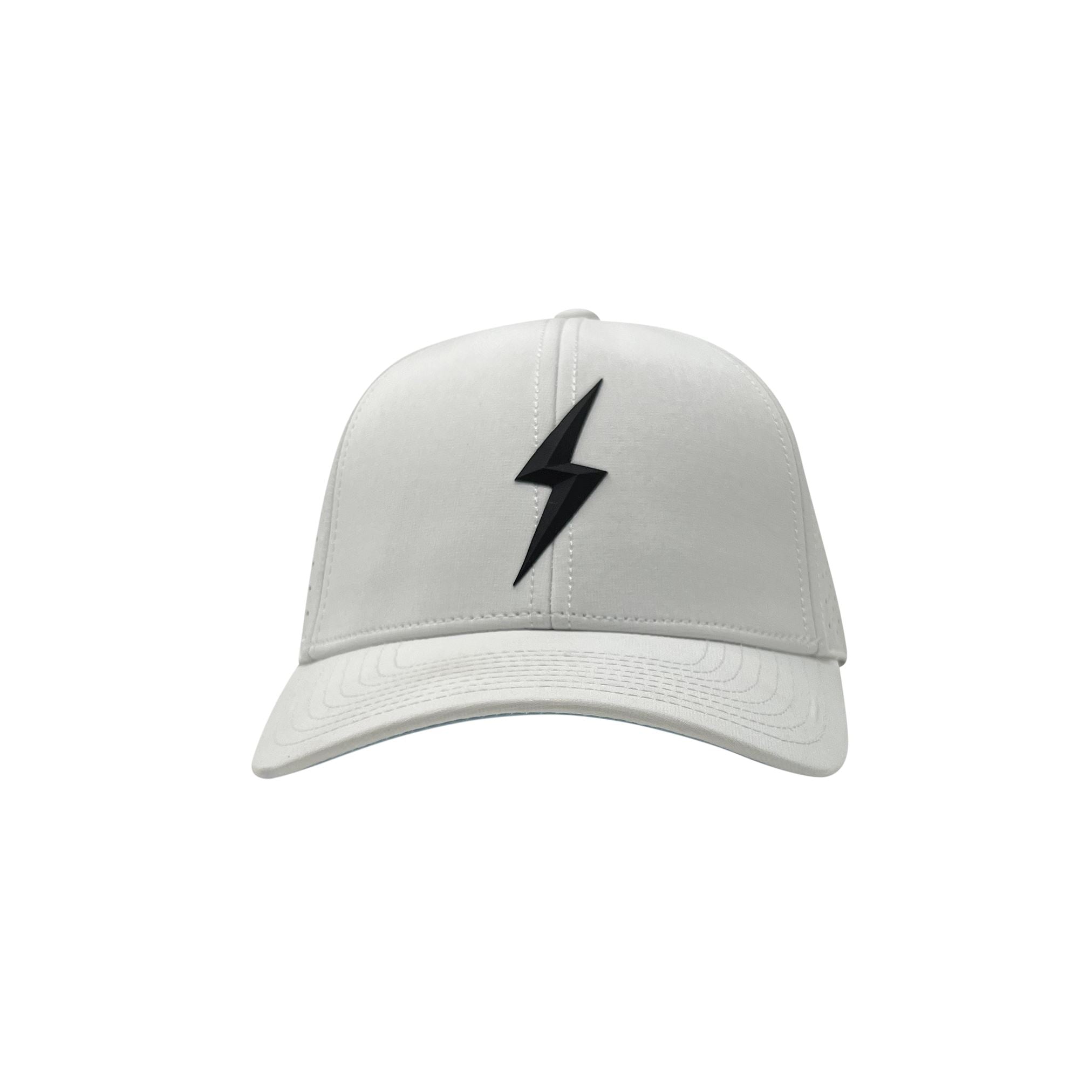 BRUCE BOLT Classic 6-Panel Snapback Hat - WHITE w/ BLACK BOLT- quickbuy