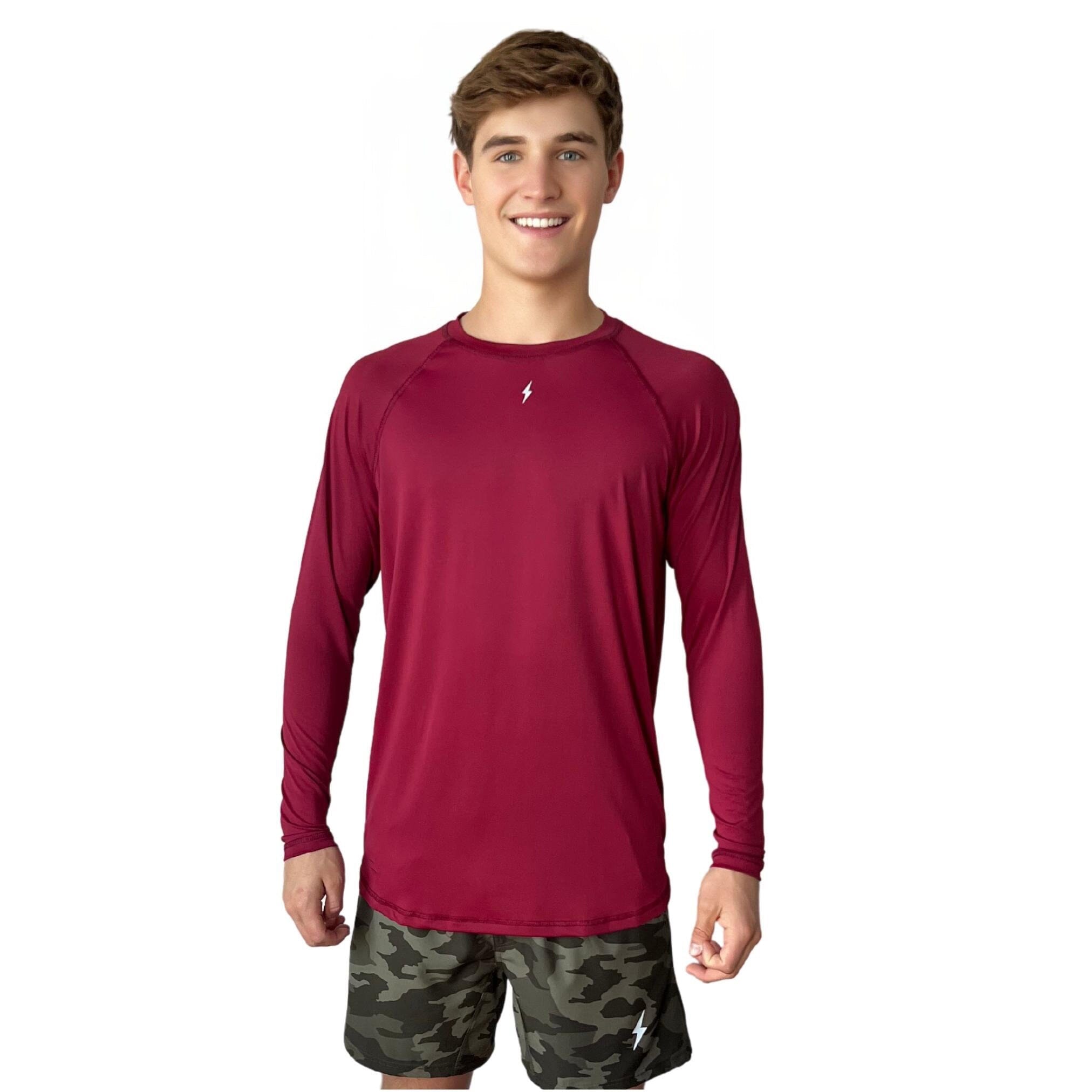 BRUCE BOLT Long Sleeve Performance T-Shirt with Reflective Bolt - MAROON- quickbuy