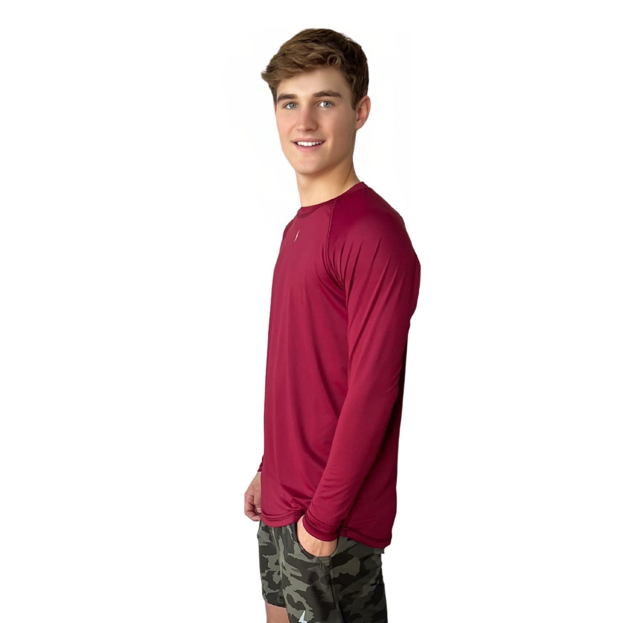 BRUCE BOLT Long Sleeve Performance T-Shirt with Reflective Bolt - MAROON- quickbuy