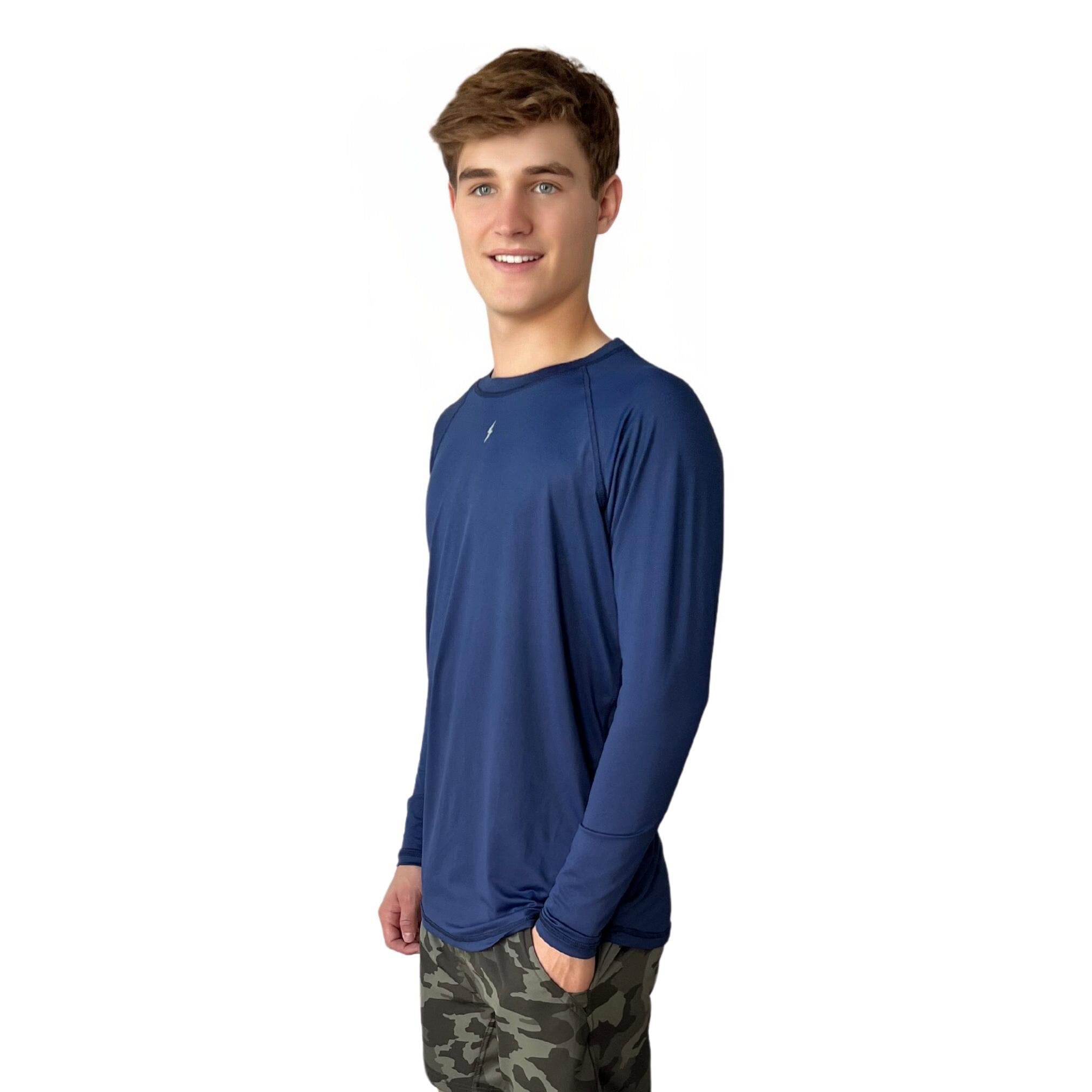 BRUCE BOLT Long Sleeve Performance T-Shirt with Reflective Bolt - NAVY- quickbuy