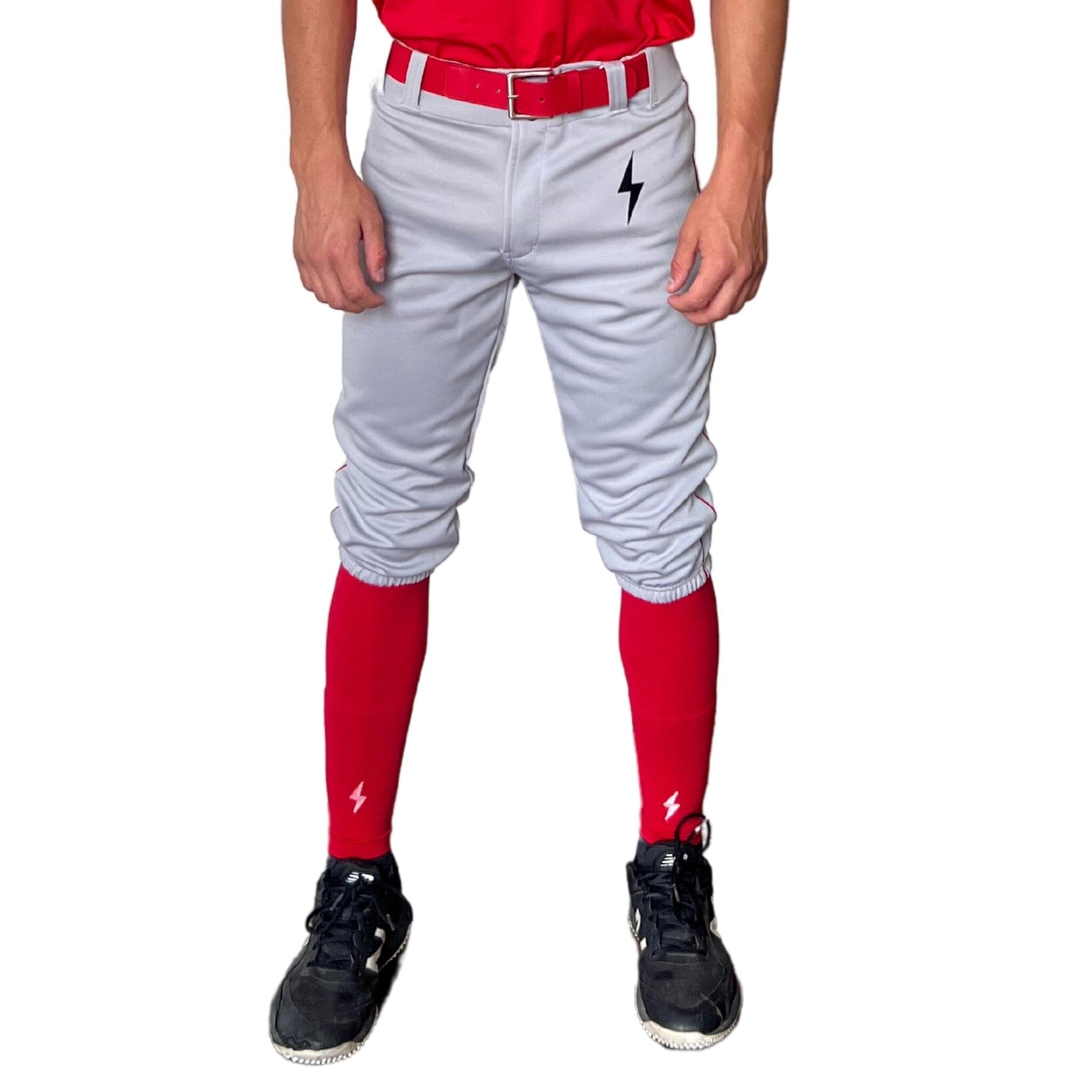 BRUCE BOLT Premium Pro Baseball Knicker - GREY w/ Red- quickbuy