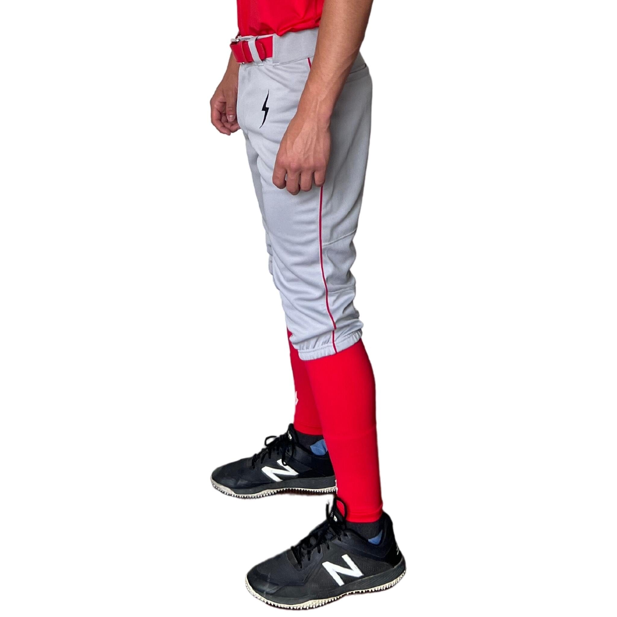BRUCE BOLT Premium Pro Baseball Knicker - GREY w/ Red- quickbuy