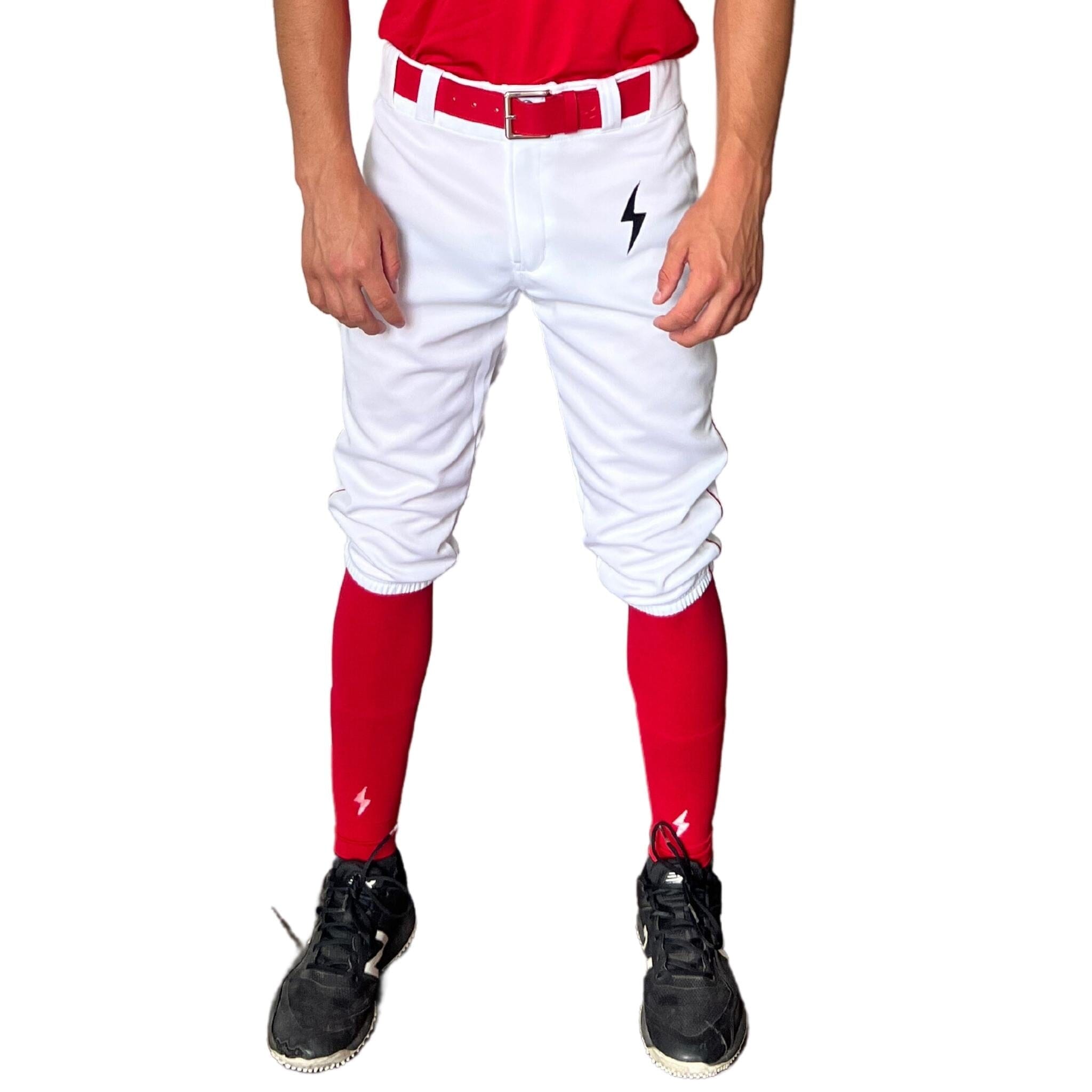 BRUCE BOLT Premium Pro Baseball Knicker - WHITE w/ Red- quickbuy