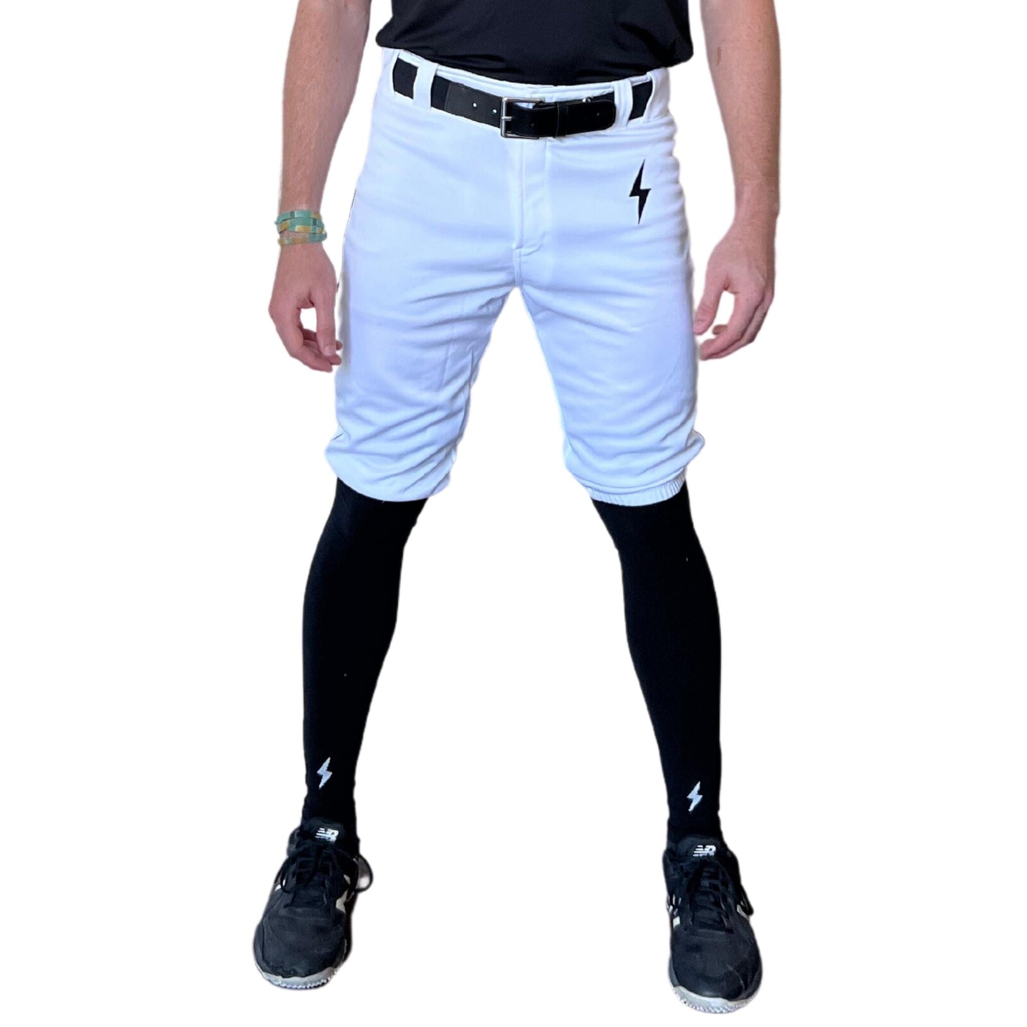 BRUCE BOLT Premium Pro Baseball Short - WHITE w/ Black- quickbuy