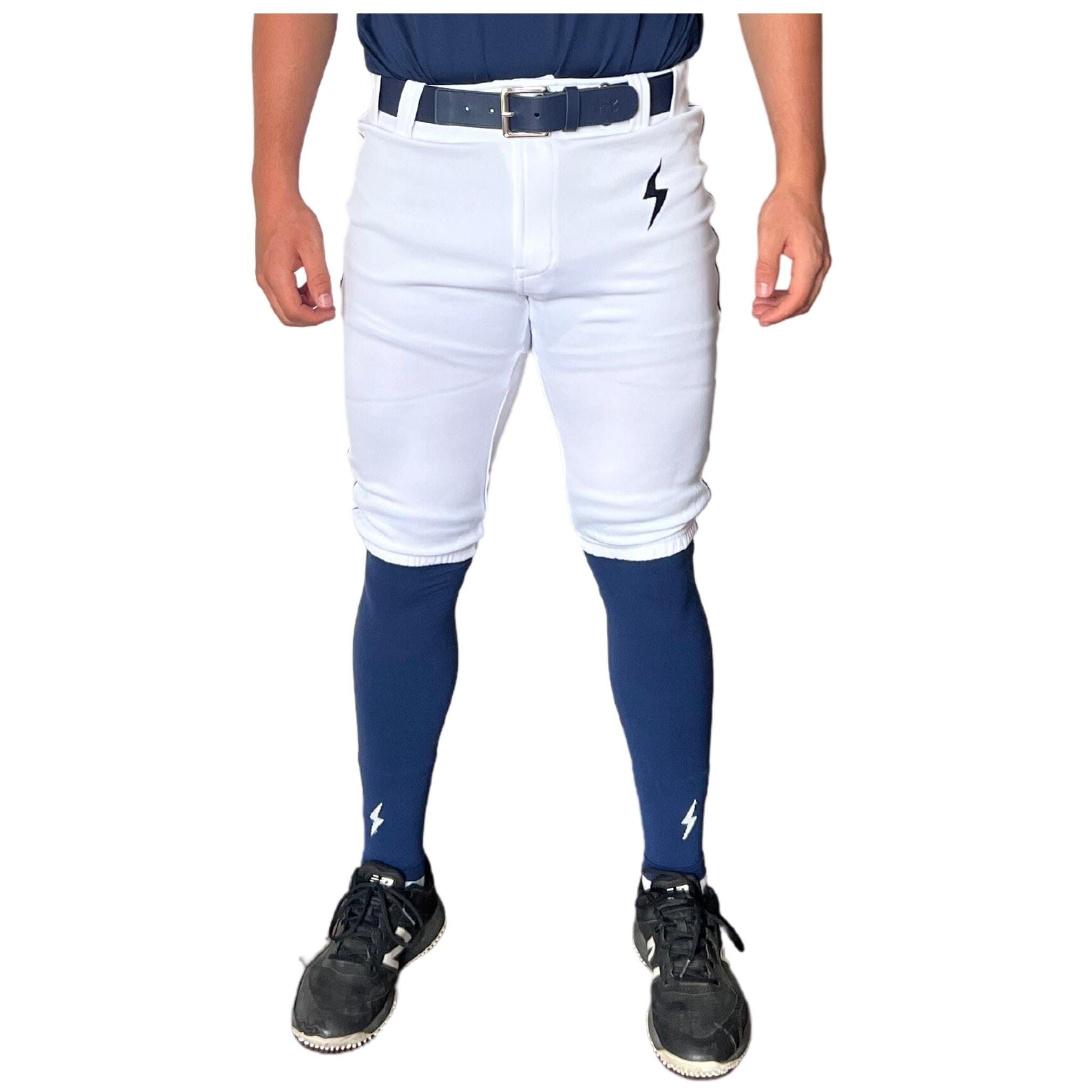BRUCE BOLT Premium Pro Baseball Short - WHITE w/ Navy- quickbuy