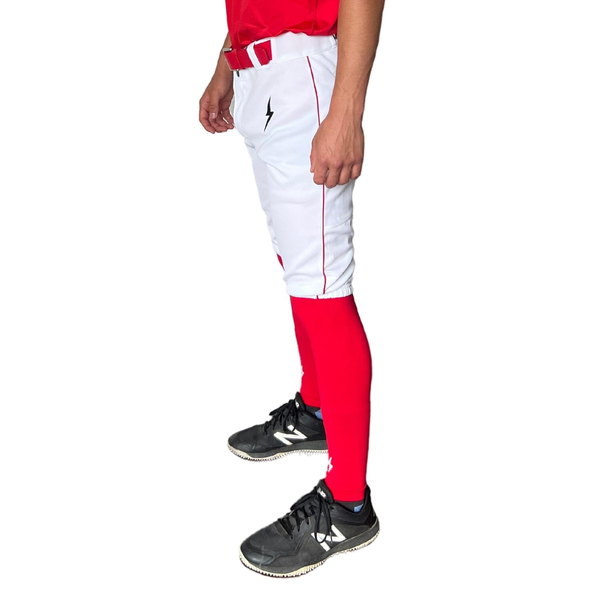 BRUCE BOLT Premium Pro Baseball Short - WHITE w/ Red- quickbuy