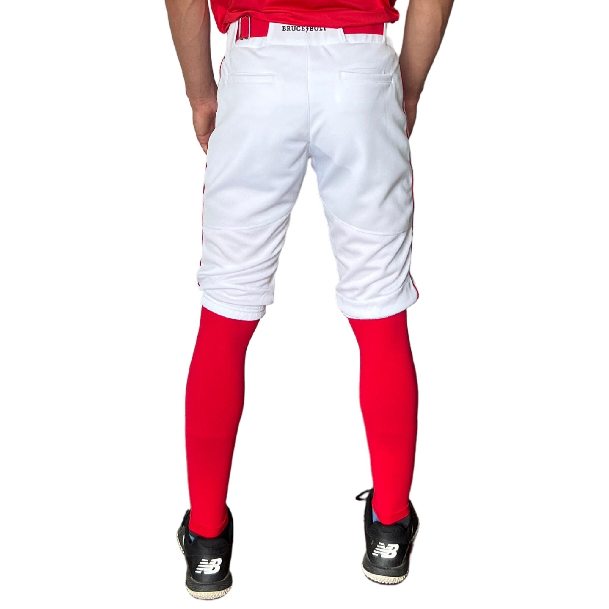 BRUCE BOLT Premium Pro Baseball Short - WHITE w/ Red- quickbuy