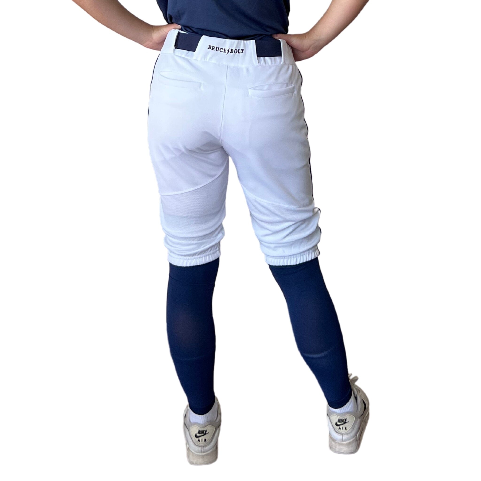 BRUCE BOLT Premium Pro Softball Knicker - WHITE w/ Navy- thumb 3