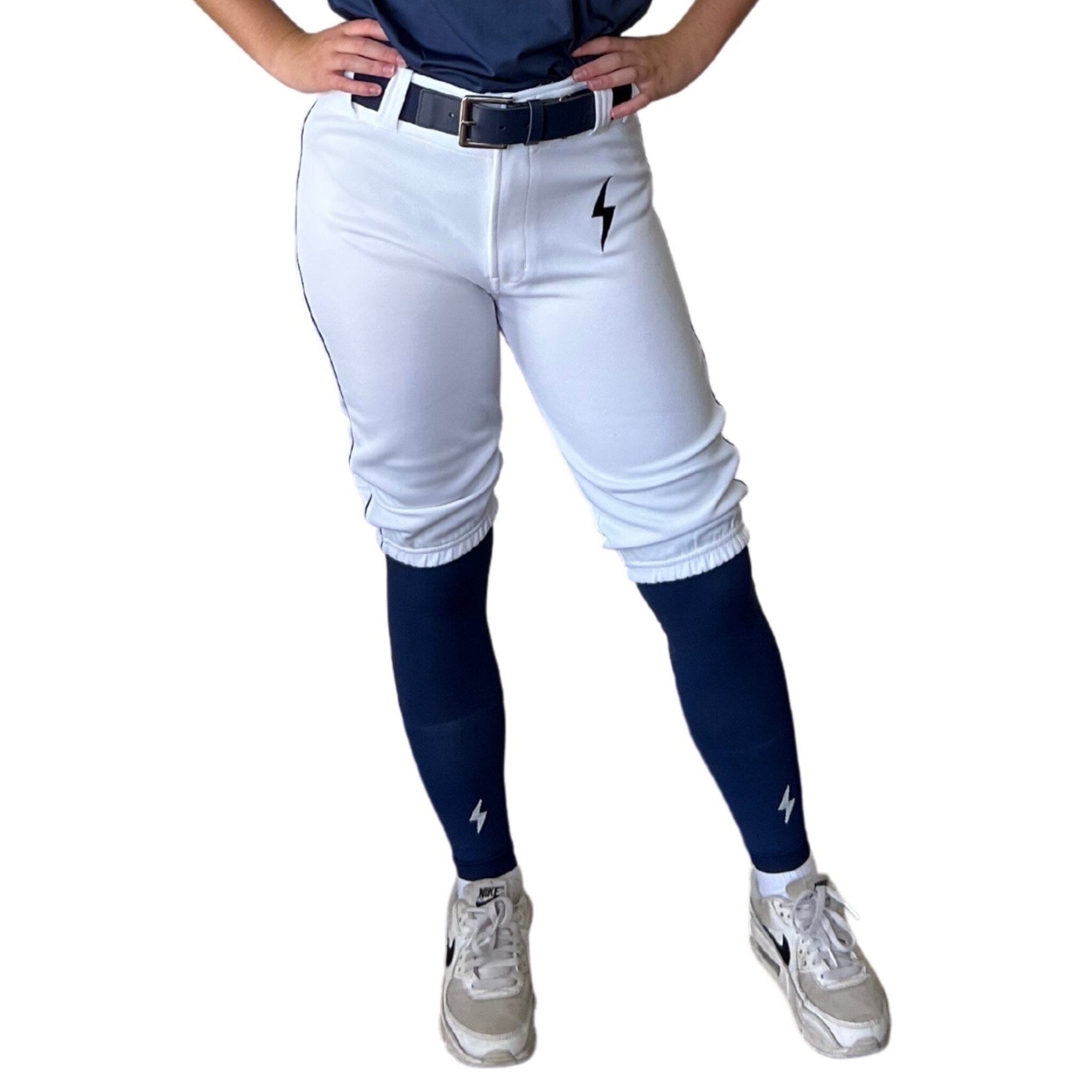 BRUCE BOLT Premium Pro Softball Knicker - WHITE w/ Navy- thumb 4