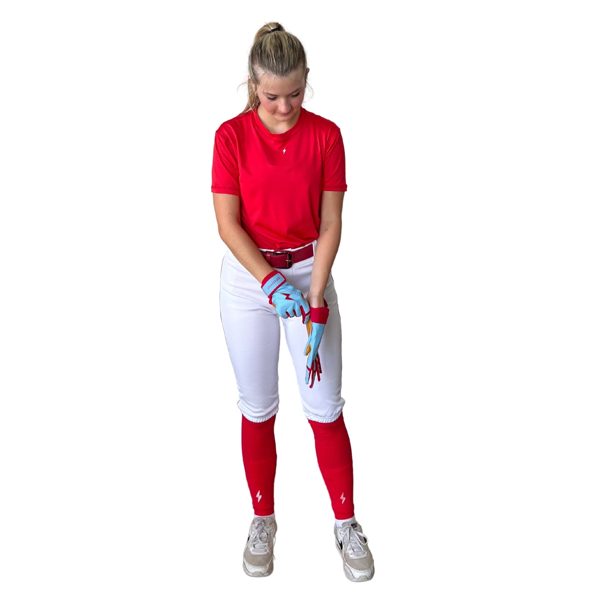 BRUCE BOLT Premium Pro Softball Knicker - WHITE w/ Red- thumb 5