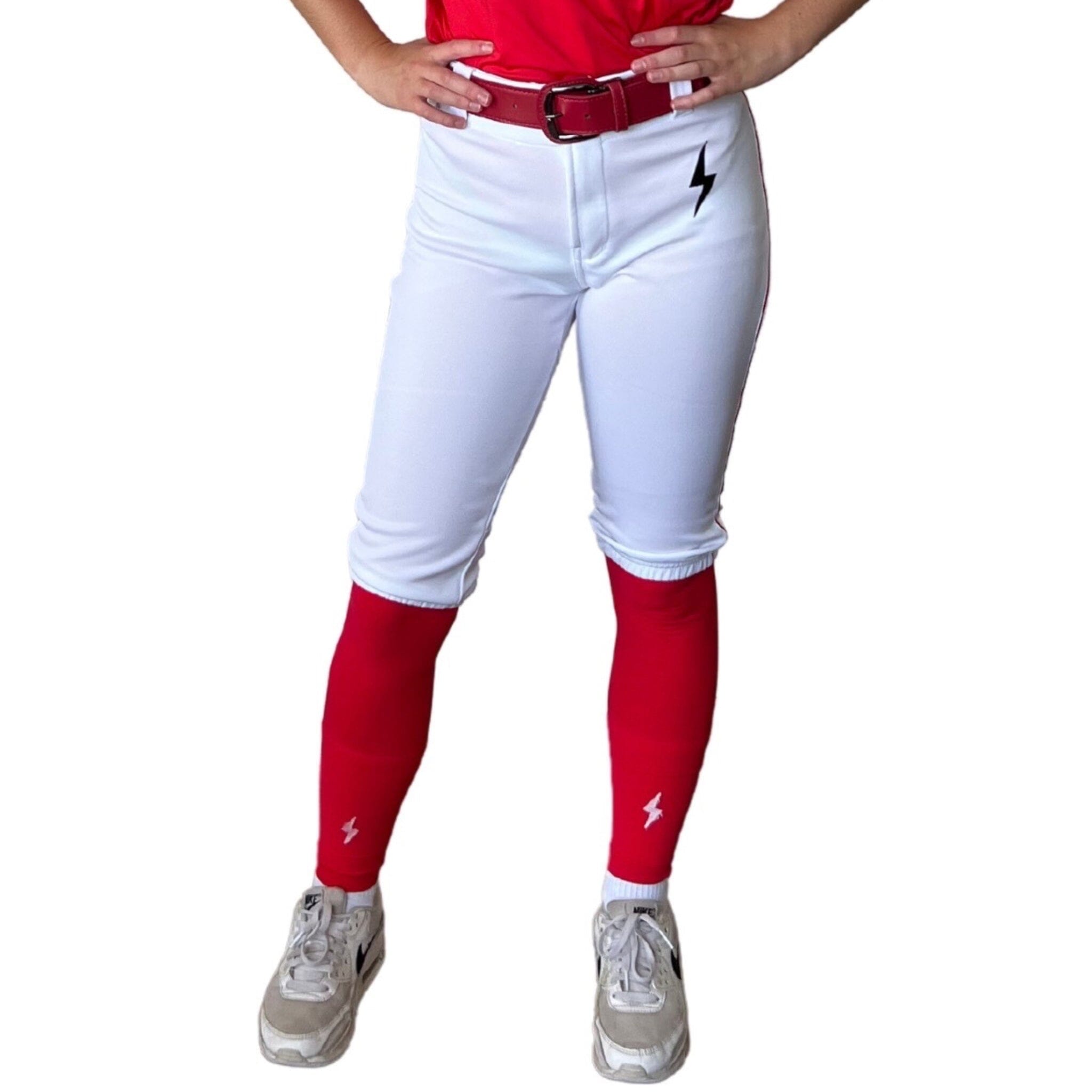 BRUCE BOLT Premium Pro Softball Knicker - WHITE w/ Red- thumb 4