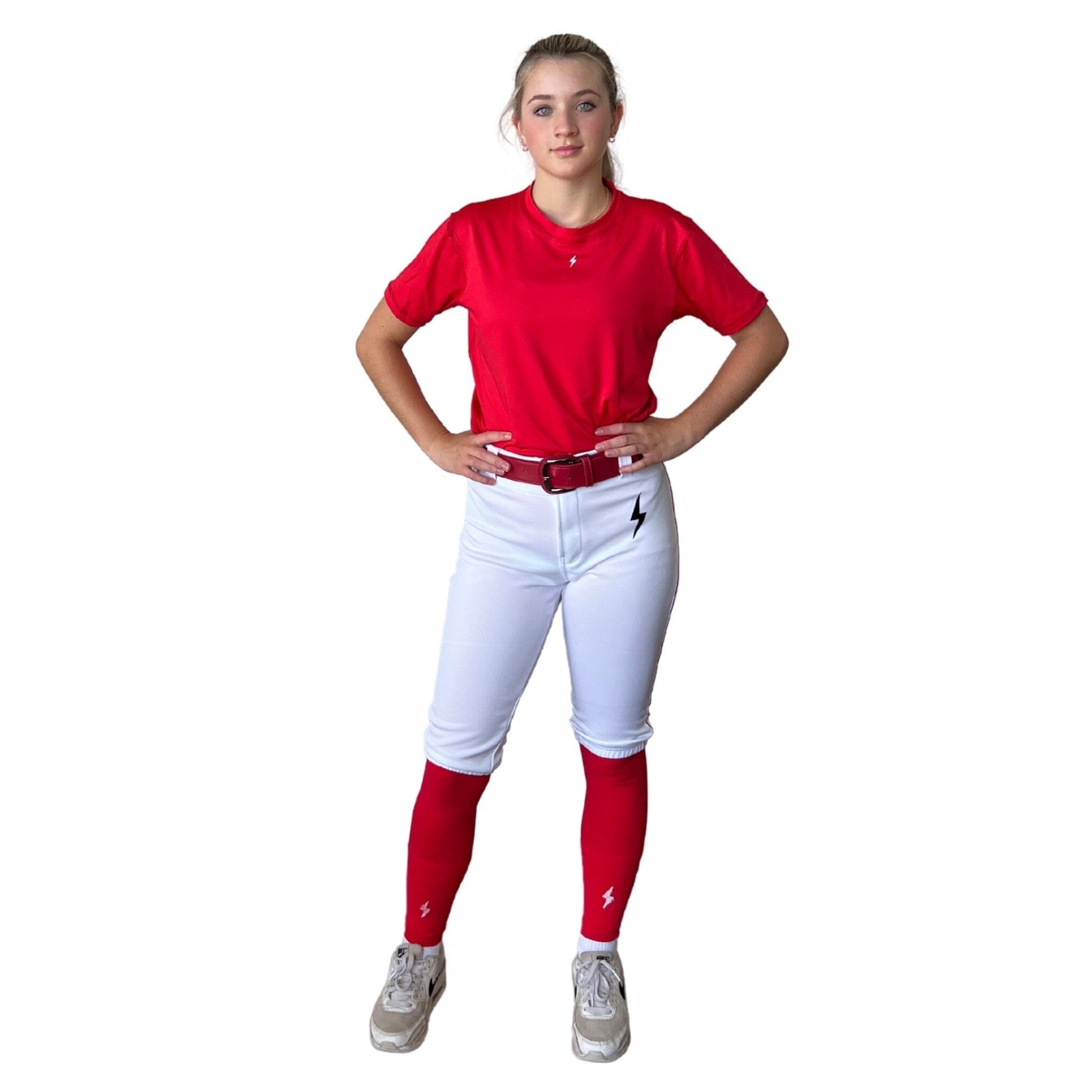 BRUCE BOLT Premium Pro Softball Knicker - WHITE w/ Red- quickbuy