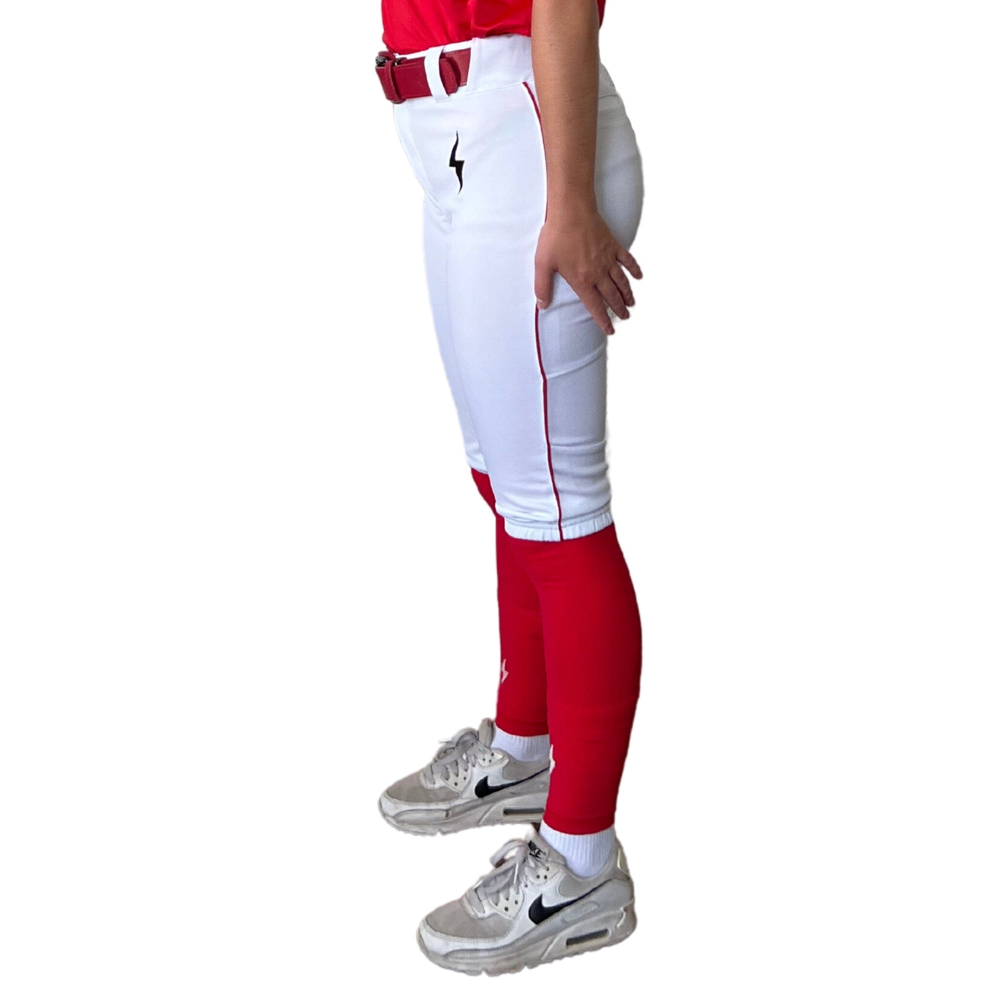 BRUCE BOLT Premium Pro Softball Knicker - WHITE w/ Red- quickbuy