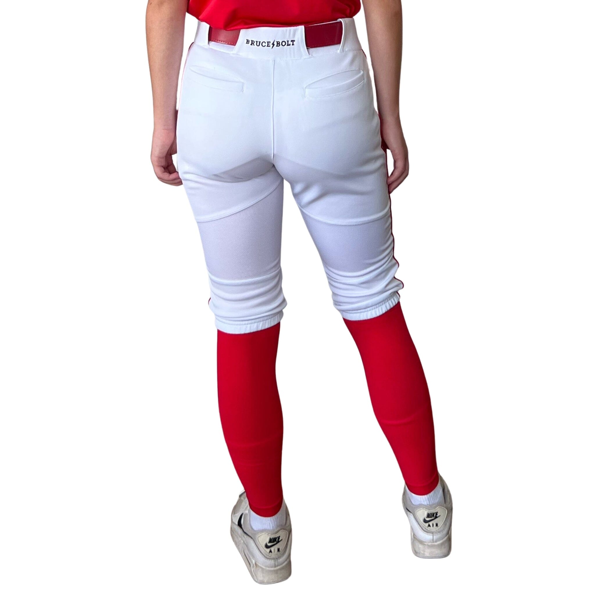 BRUCE BOLT Premium Pro Softball Knicker - WHITE w/ Red- thumb 3