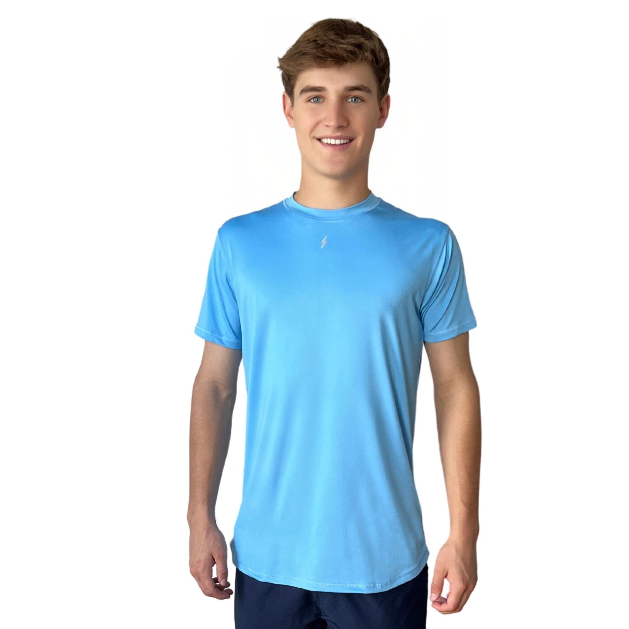 BRUCE BOLT Short Sleeve Performance T-Shirt with Reflective Bolt - BABY BLUE- quickbuy