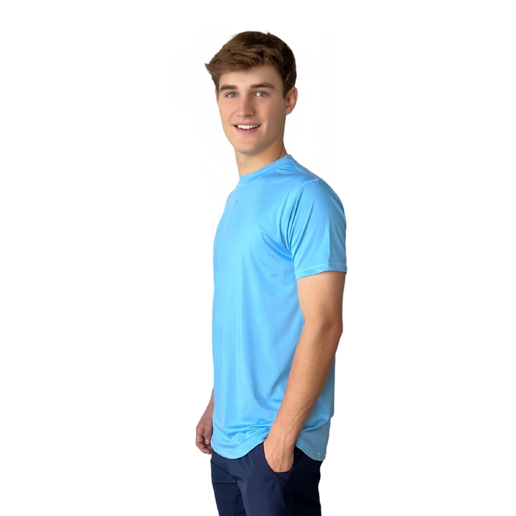 BRUCE BOLT Short Sleeve Performance T-Shirt with Reflective Bolt - BABY BLUE- quickbuy