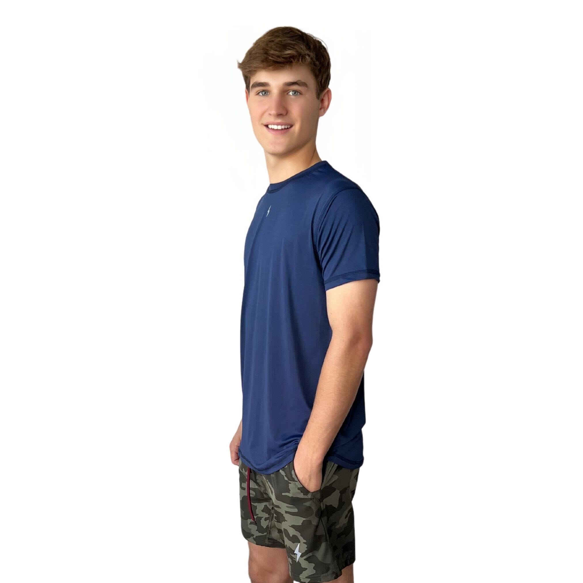 BRUCE BOLT Short Sleeve Performance T-Shirt with Reflective Bolt - NAVY- quickbuy