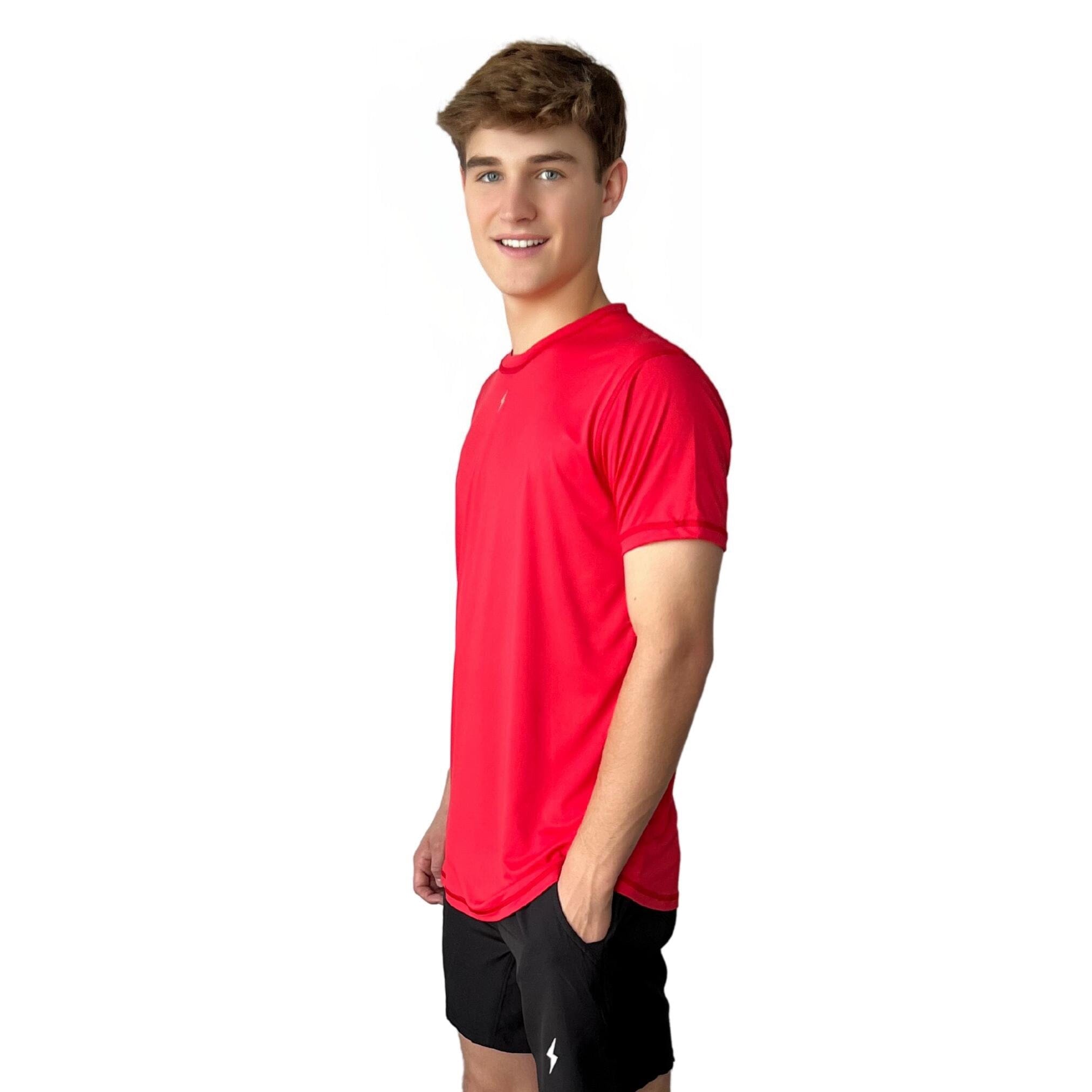 BRUCE BOLT Short Sleeve Performance T-Shirt with Reflective Bolt - RED- quickbuy