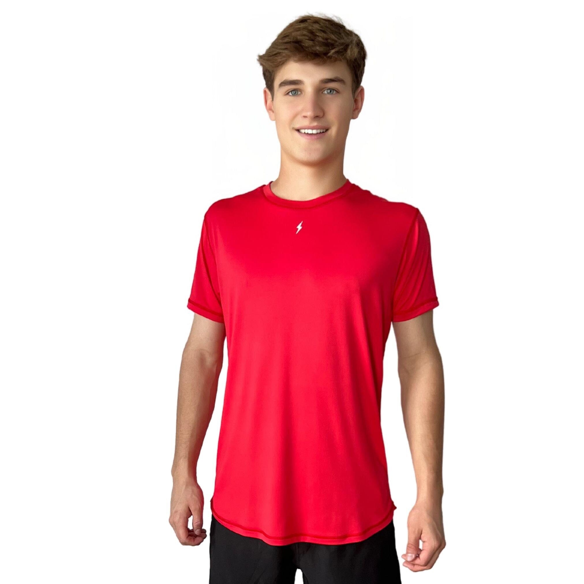 BRUCE BOLT Short Sleeve Performance T-Shirt with Reflective Bolt - RED- quickbuy