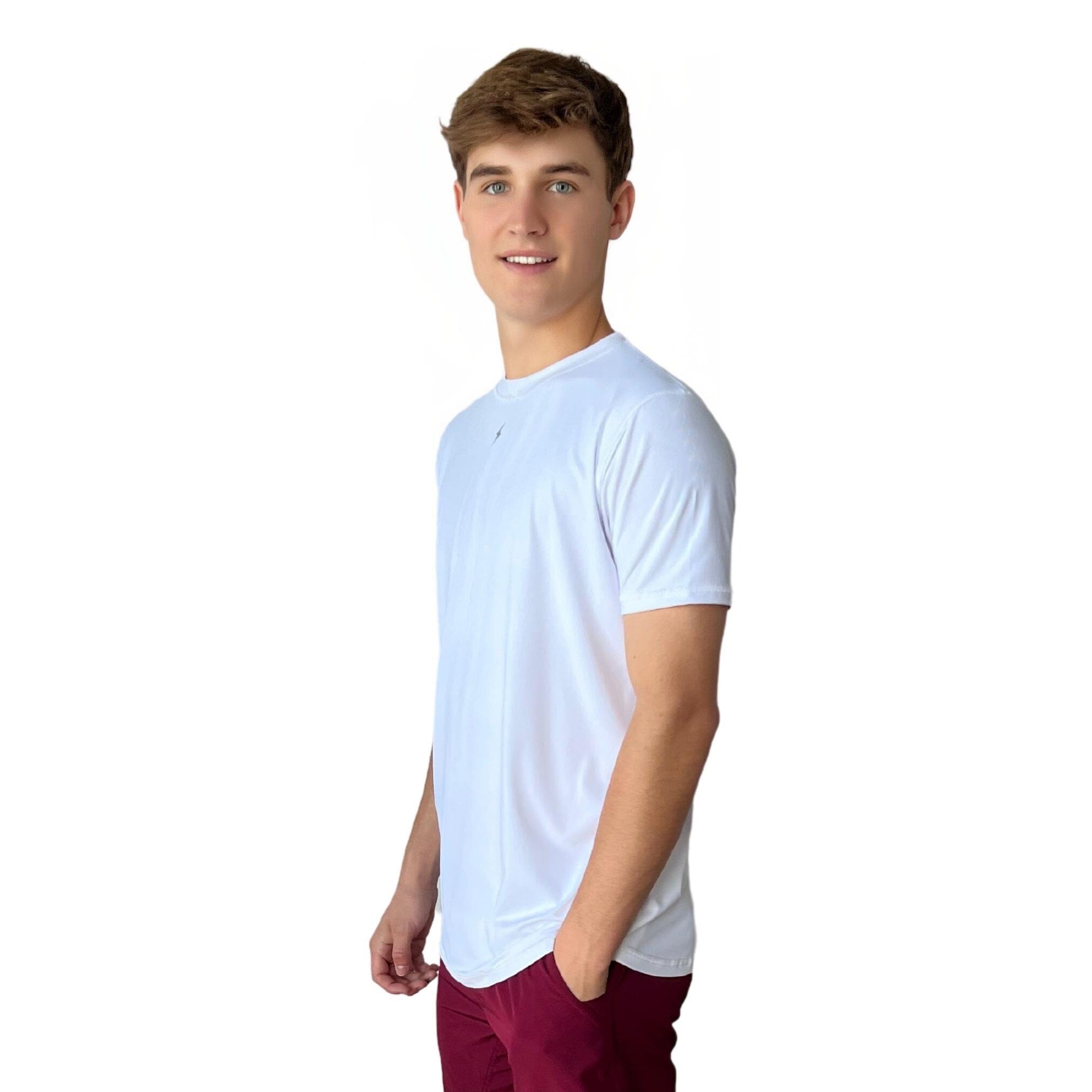 BRUCE BOLT Short Sleeve Performance T-Shirt with Reflective Bolt - WHITE- quickbuy