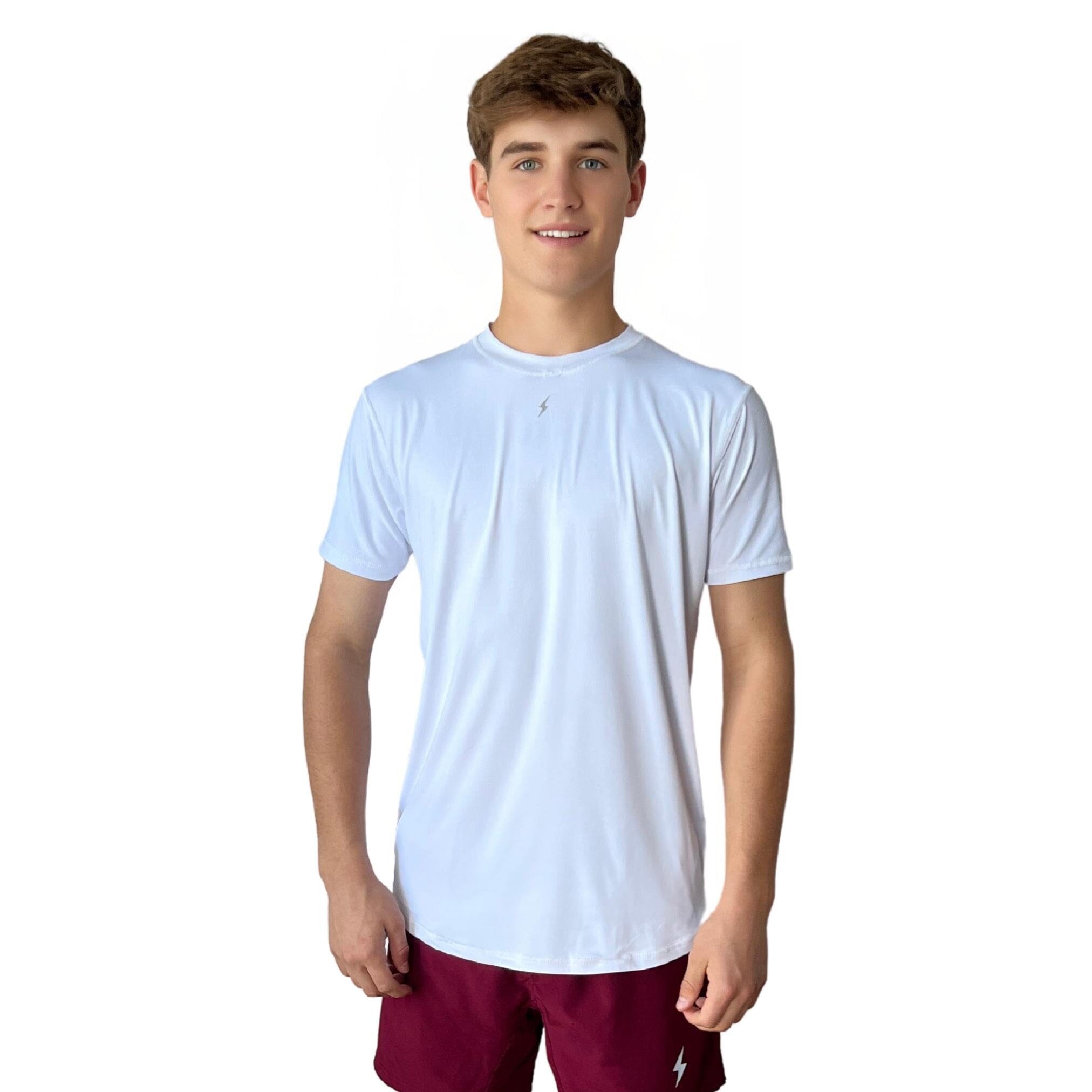 BRUCE BOLT Short Sleeve Performance T-Shirt with Reflective Bolt - WHITE- quickbuy