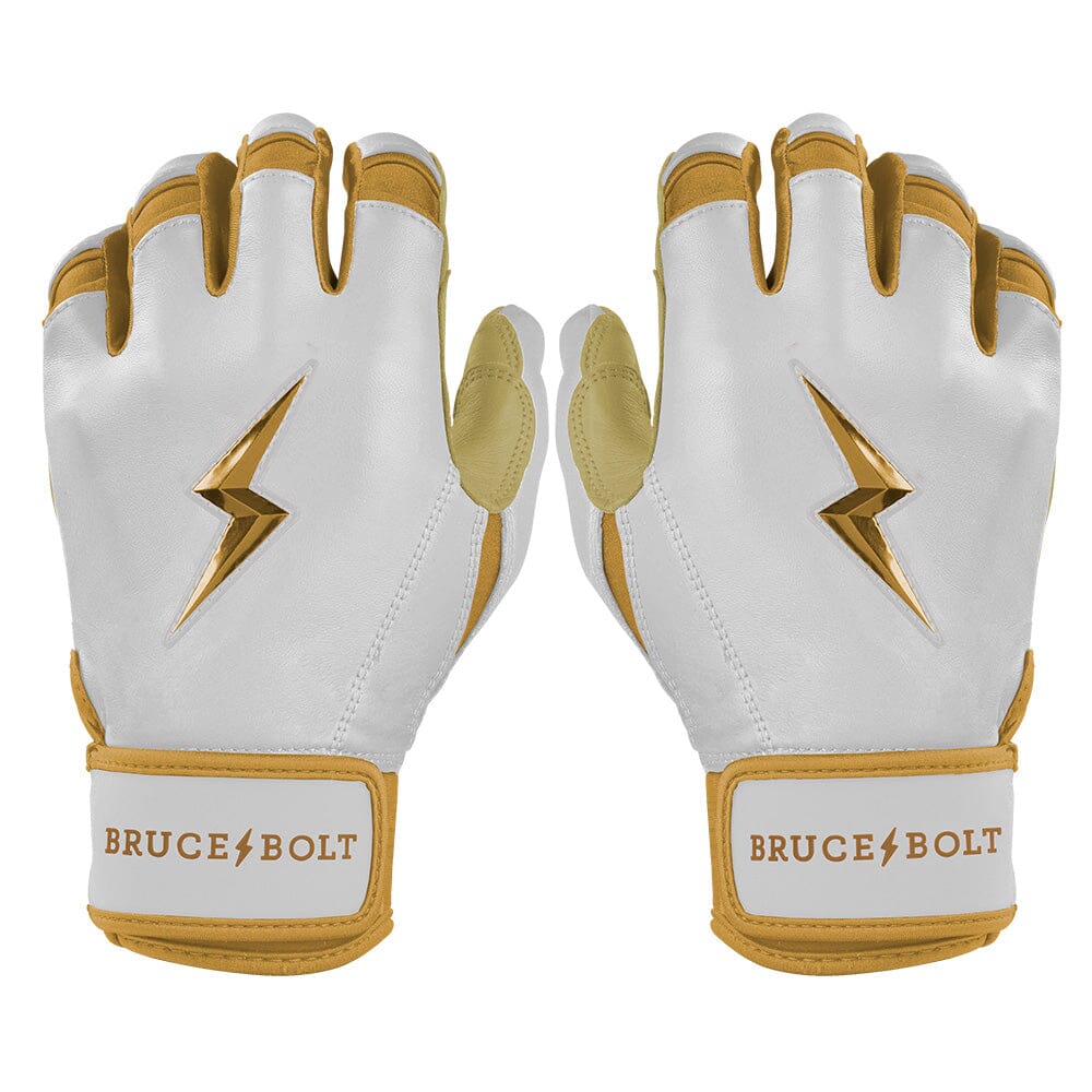 Gold Series Short Cuff Batting Gloves - White/Gold- quickbuy
