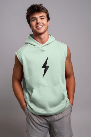 BOLT Sleeveless Hoodie - Mint/Black Bolt