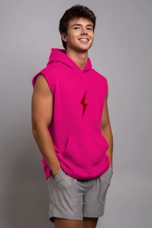 BOLT Sleeveless Hoodie - Pink/Red Bolt
